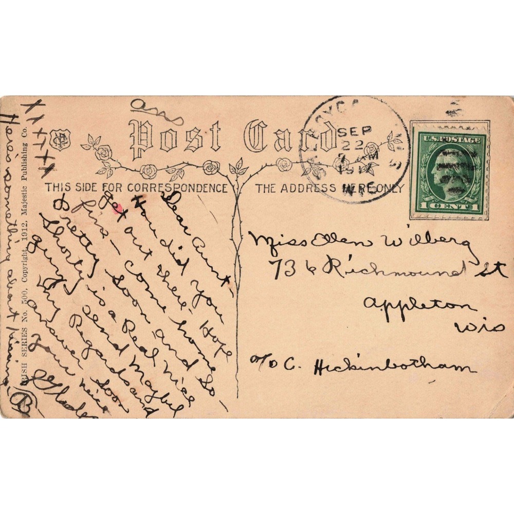 Vtg 1912 RPPC Sweetheart Germs Kissing Comic Postcard Majestic Rubbish 500 - Picture 2 of 2